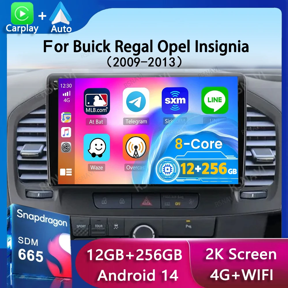 Автомобильное радио Android 14 Carplay WIFI + 4G для Buick Regal Opel Insignia 2009 2010 2011 2012 2013, мультимедийный плеер GPS Navi Stereo BT