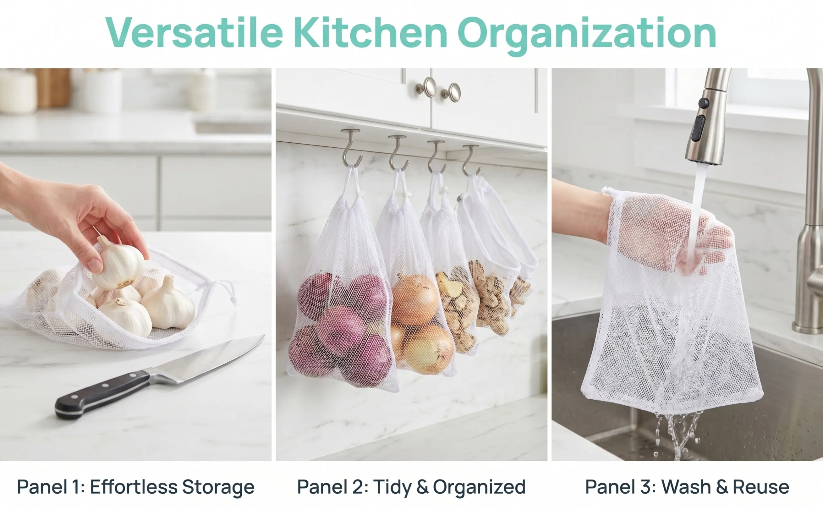 Produce Bag Reusable Mesh - 100Pcs Long-Lasting Mesh Storage Bags Ginger