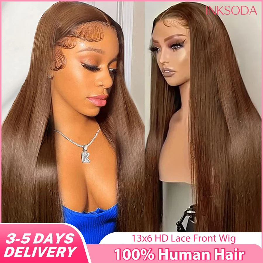 

Straight 100% Human Hair Wig 30 Inch Chocolate Brown 13x6 13x4 HD Lace Frontal Wig Pre Plucked Brazilian Brown Colored Wigs
