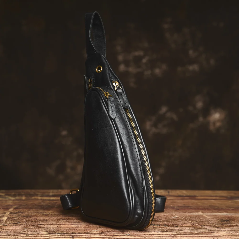 NUPUGOO – Echte Leder-Vintage-Brusttasche für Herren, als Umhängetasche oder Schultertasche tragbar, hochwertiges Leder, multifunktionaler Reißverschluss für 9,7-Zoll-Geräte. – Detail 18