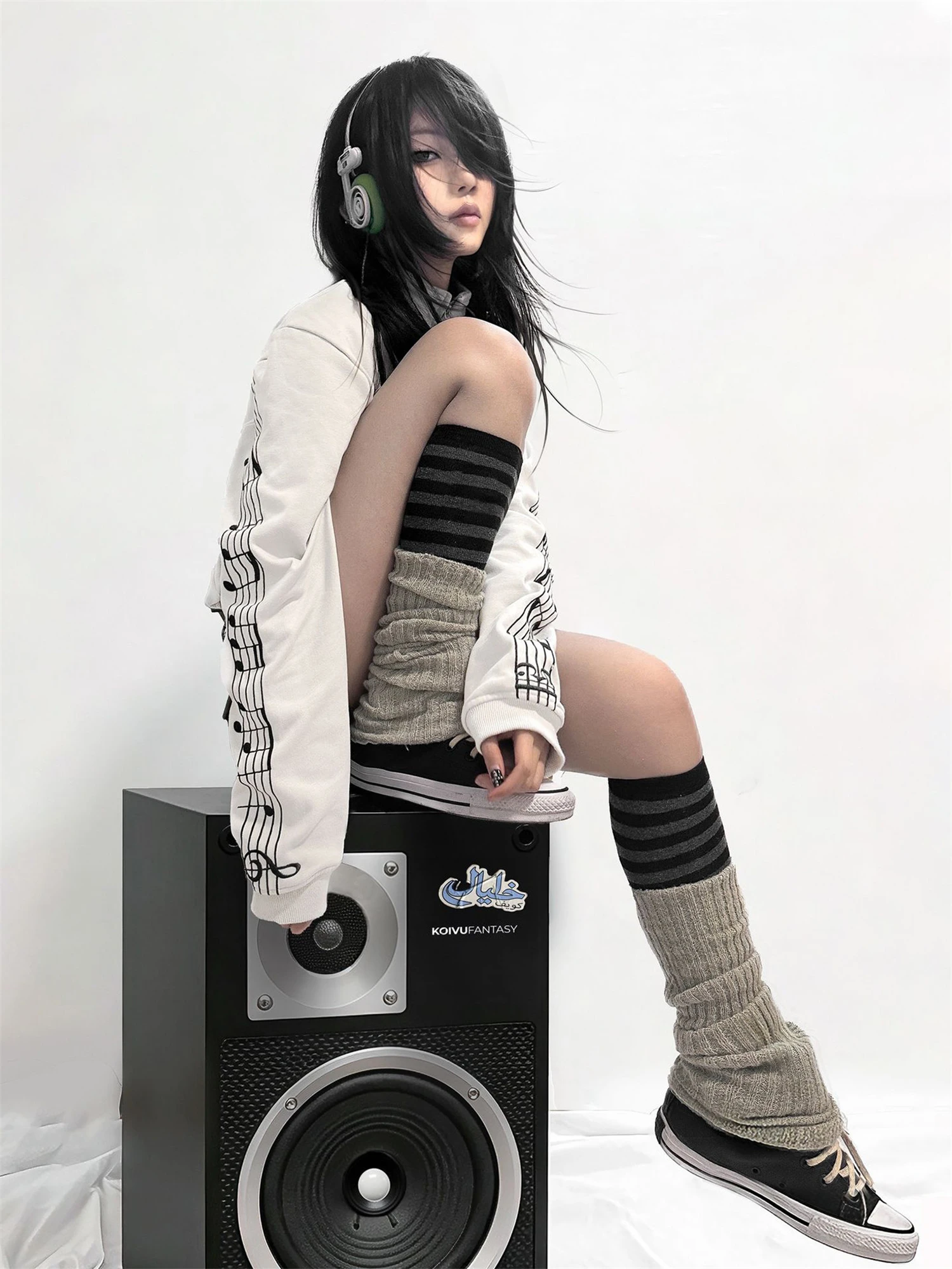 Y2K Aesthetic Musical Note Embroidered Stand Collar Zip Up Jacket Women Long Sleeve Grunge Casual Streetwear Sweatshirt