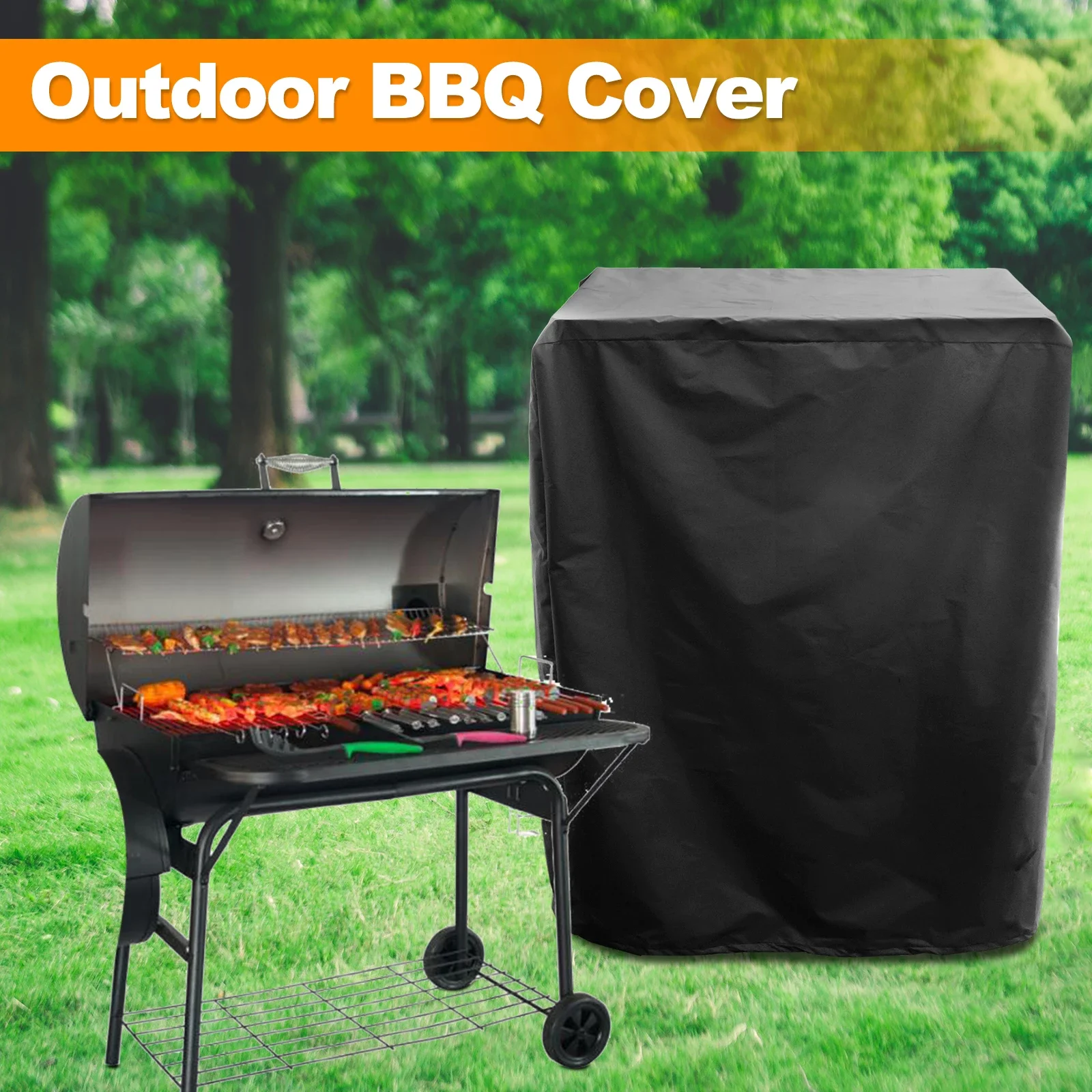 Grill Cover 210D Oxford Cloth Waterproof Barbecue Cover with Drawstring Dust Proof Wind Proof BBQ Cover Heavy Duty Portable