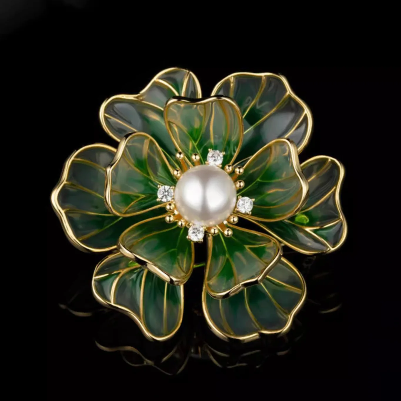 Exquisite Rhinestone Enamel Peony Brooches For Women Clothes Elegant Luxury Pearl Flower Brooch Pins Wedding Party Jewelry Gifts