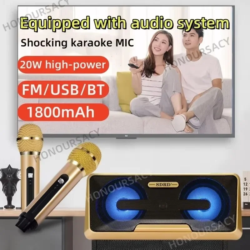 Portable Home KTV Set BoomBox For TV Wireless Karaoke HIFI Caixa De Som Bluetooth Speaker High Volume Subwoofer Dual Microphone