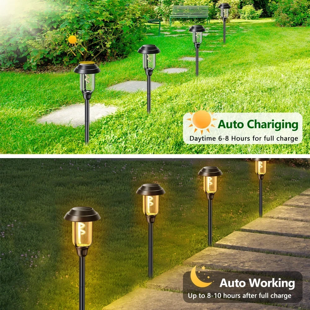 Imagem -04 - Outdoor Led Solar Pathway Lights Impermeável Paisagem Path Lamp Auto on Off Decoração do Jardim Tungsten Driveway Lights Novidades Atualizado