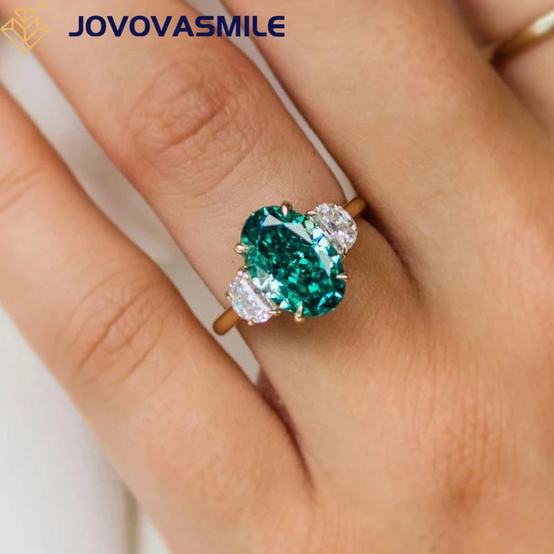 

JOVOVASMILE 18k Pure Gold Moissanite Wedding Rings 3carat 12x8mm Fancy Green Crushed Ice Oval Cut Luxury Designer Women Jewelry