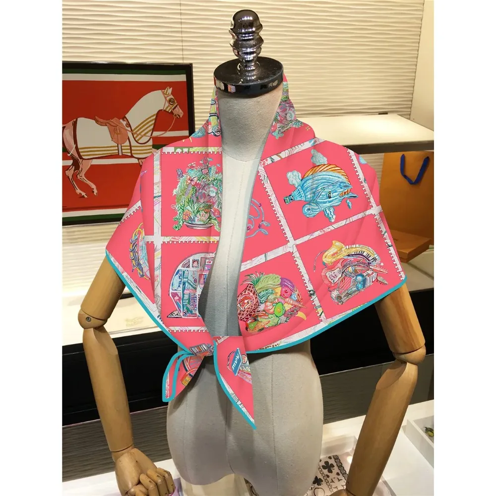 90Cm Twill New Horse Prism Women\'s Decorative Shawl Large Square Scarf Headscarf Scarf Frame Painting Silk Scarf Wholesale