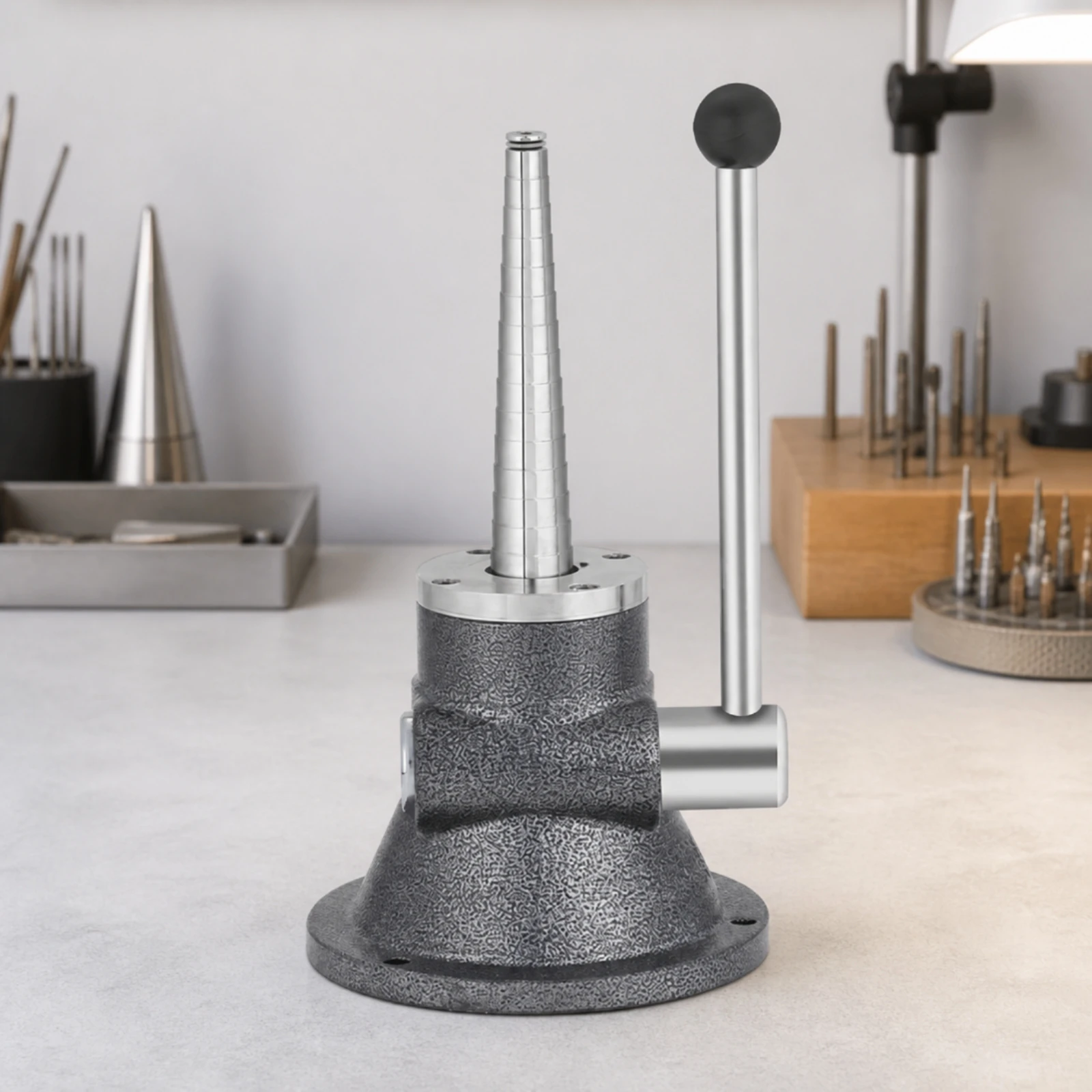 Jewelry Mandrel Tool with Hand Lever Space-Conscious Band Reshaping Tool with Stepped Mandrel for Goldsmiths