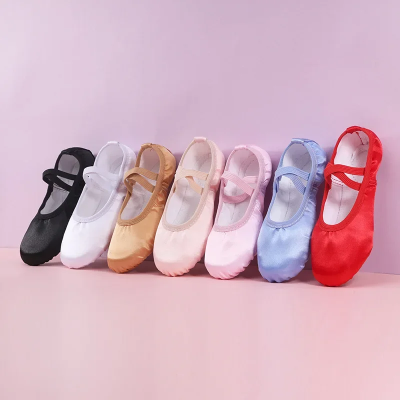 Pure Satin Pink Flesh Blue Color From Child 23 To Women 43 Girls Kids Pointe Shoes Dance Slippers Ballerina Practice Ballet Shoe