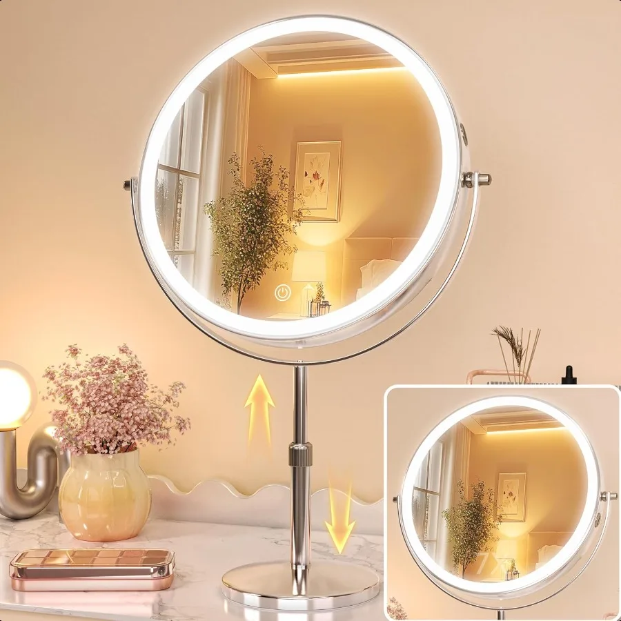 

10 Lighted Makeup Mirror with 7X Magnification Rechargeable Vanity Mirror with Lights 3 Color Modes Adjustable Height 360 Rotat