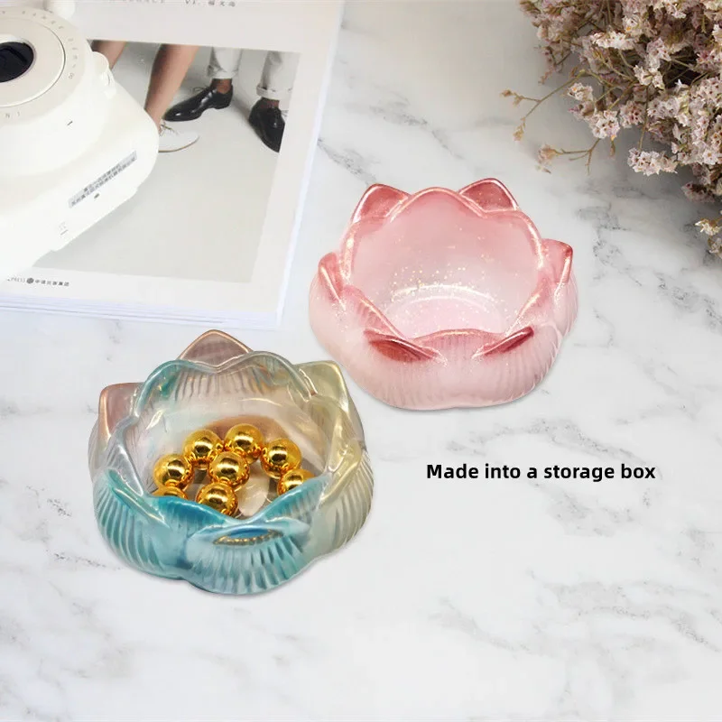 DIY crystal drop glue production mold Lotus lotus candle storage box Candlestick table decoration mold Ashtray mold