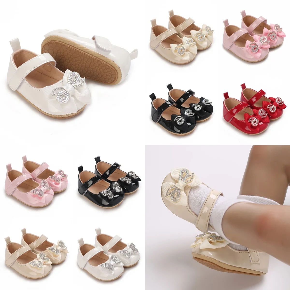 

VALEN SINA New 0-18M Newborn Baby Girl Cute PU Leather Multi color Rubber Soft Sole Princess Shoes Bow Step 1 Walking Shoes for