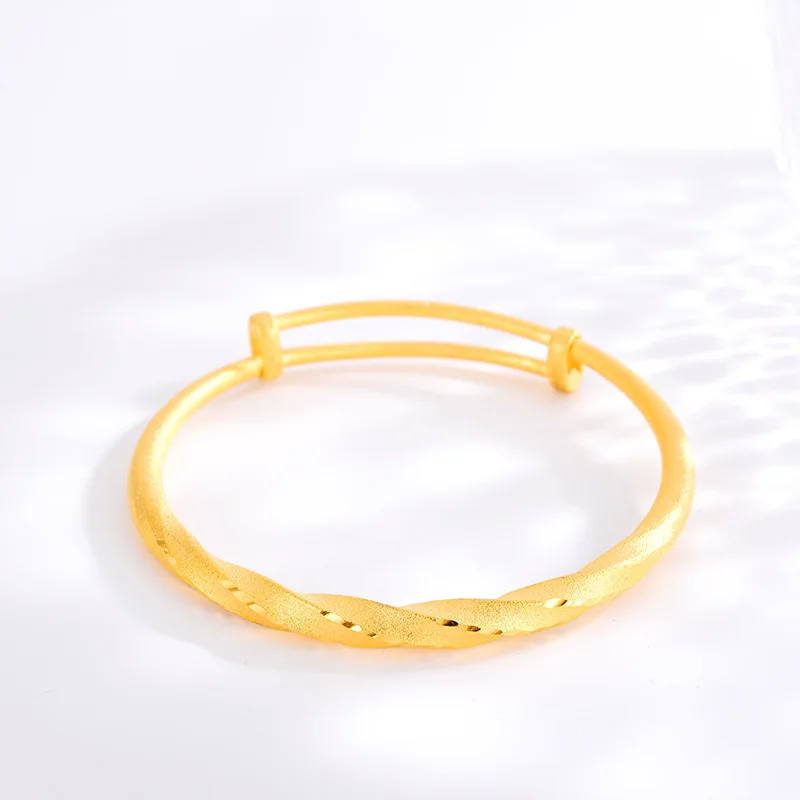 Noble AU999 gold bracelet for women, young style, fashionable 24K pure gold, large wave twisted wire push-pull bracelet