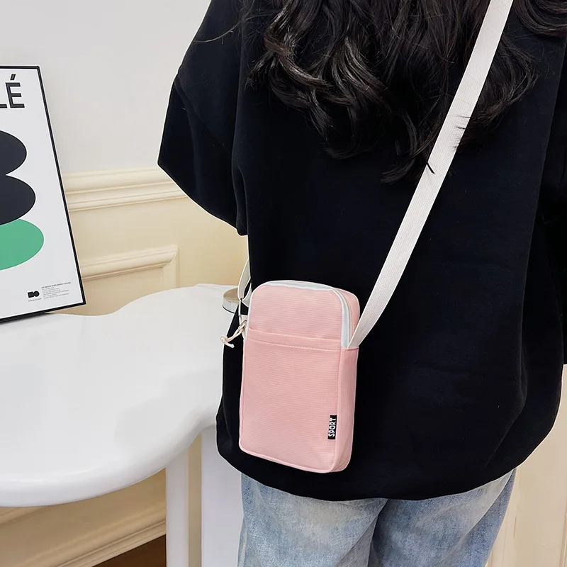 Small Square Phone Bags for Girls Simple Trendy Solid Color Shoulder Crossbody Canvas Bag Versatile Fashion Zero Wallet