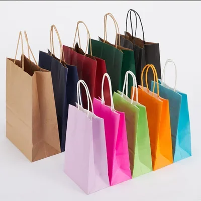 20/40/50/80pcs lot color kraft paper bag with handles 21x15x8cm Festival gift bag High Quality shopping bags