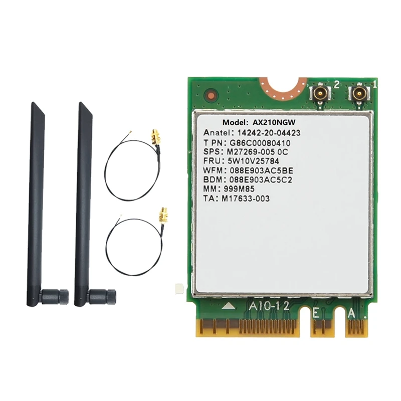 AX210NGW Wifi Card+2Xantenna WIFI 6E Bluetooth 5.2 2.4Ghz 5Ghz 3000Mbps M.2 Wireless Adapter AX210 Wifi Card Wireless Adapter