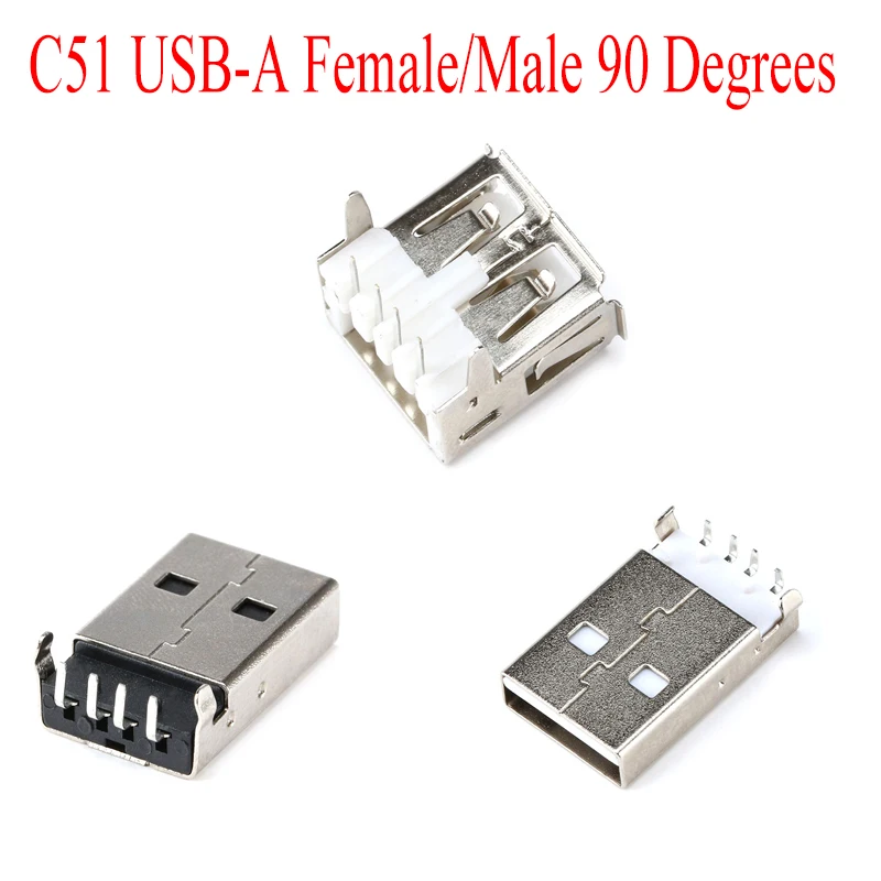 10PCS C51 USB-A Female/Male USB Power Interface Black White Light 90 Degrees