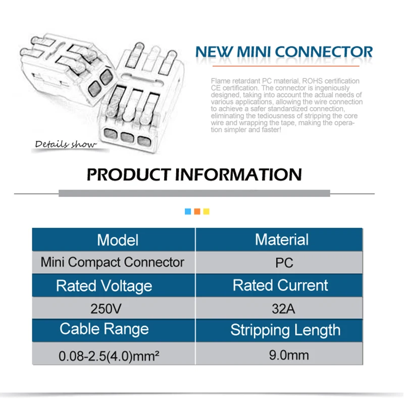 5/10PCS Universal Compact Conductor Spring Splicing Docking Connector Mini Fast Wire Cable Connector Push-in Terminal Block 2-2M