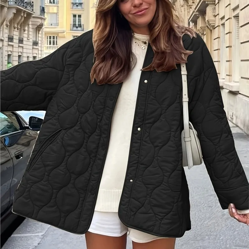 

Новая зимняя однотонная хлопковая куртка на пуговицах Kleding Vrouwen, женская простая свободная хлопковая куртка с круглым вырезом Capispalla Bovenkleding