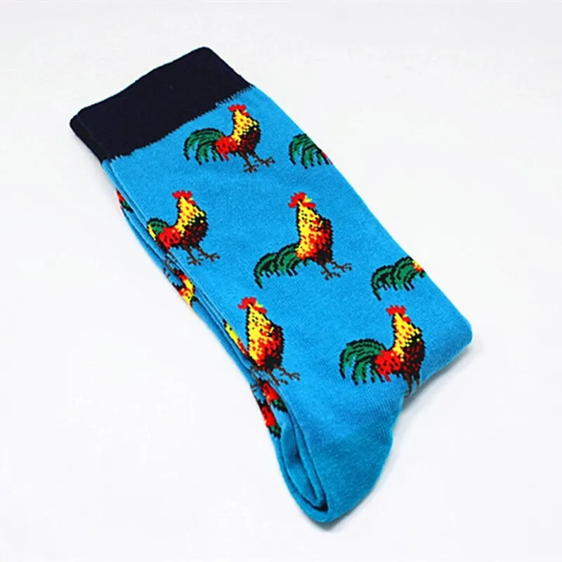 1pairs Happy Cool Harajuku Crew Mens Socks Hip Hop Street Skateboard Pepper Crane Skull Rooster Print SockVersatile and Casual