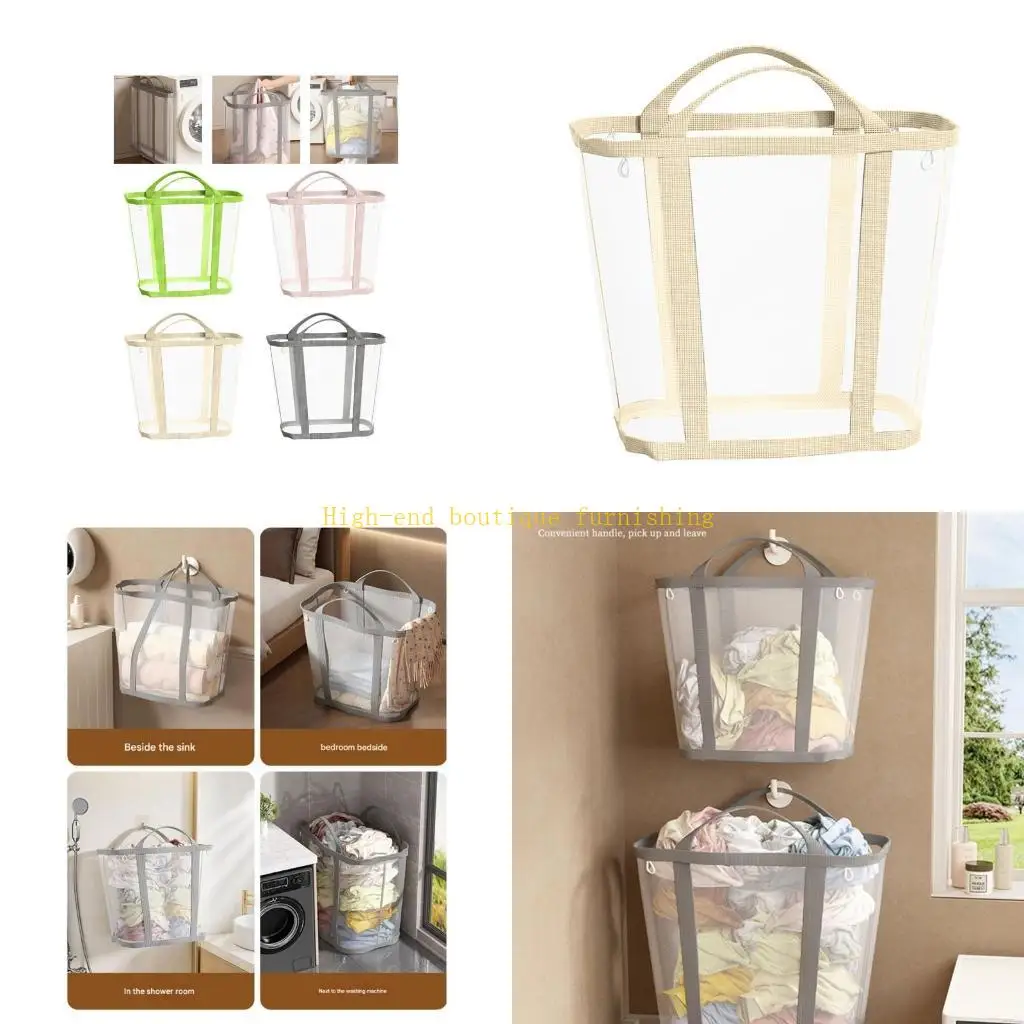 

L9NB Foldable Meshes Laundry Basket With Sturdy Frame High Capacity Waterproof Hamper for Bedroom Bathroom