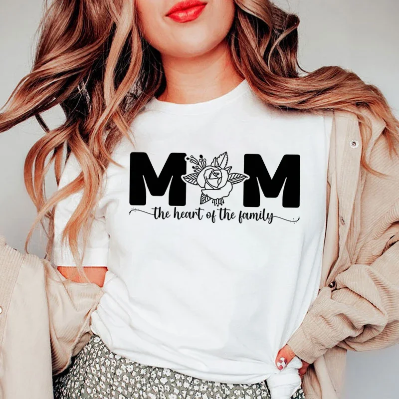 Camiseta de mamá el corazón de la familia para mujer, camiseta del Día de la madre, ropa de calle Harajuku, camisetas informales