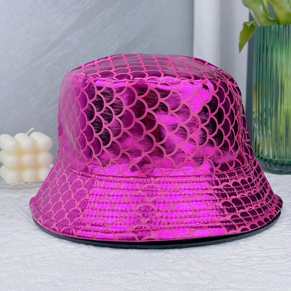 Fashion Colorful Bucket Hats Double-Sided Sun Protection Fisherman Caps Foldable Shiny Sunshade Hat Outdoor