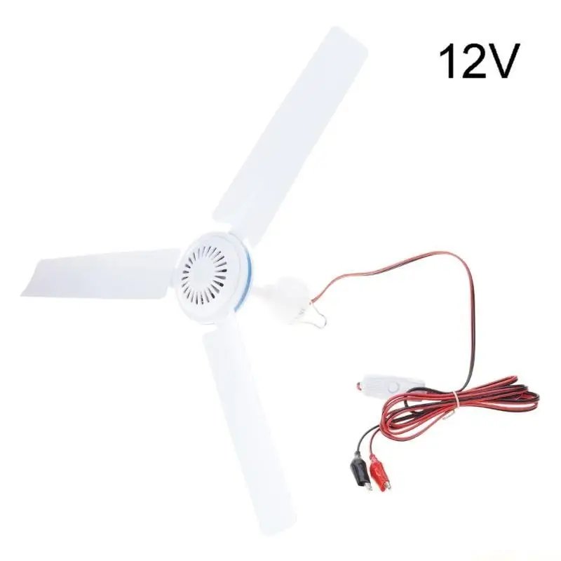 D0AB Household Hanging Fan 3 Leaves Ceiling Fan for Outdoor Hiking Barbecue 12V 24V Hanger Fan Outdoor Camping Supply