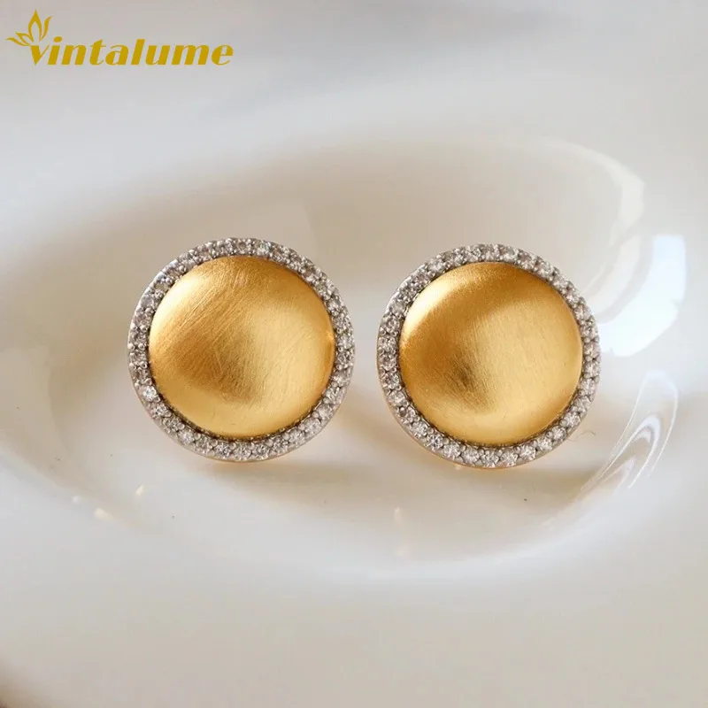 

Серьги-гвоздики Vintalume в винтажном стиле, медные, с матовой отделкой, с круглыми фианитами, для женщин, модные украшения, простые, трендовые, крупные серьги для многослойных композиций
