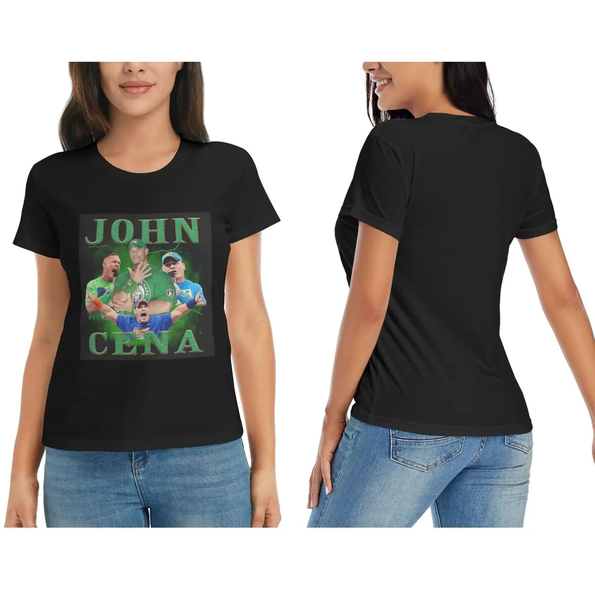 John Cena 20 anos nunca desistir camiseta de luta livre para mulheres em torno do pescoço streetwear t camisas femininas manga curta roupas topos