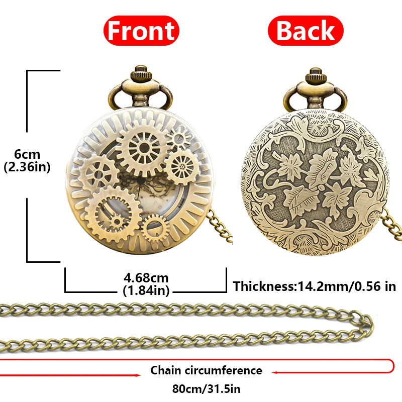 Vintage Bronze Steampunk Copper Cutout Gear Quartz Pocket Watch Necklace Pendant Clock Chain Men Women Chain Gift