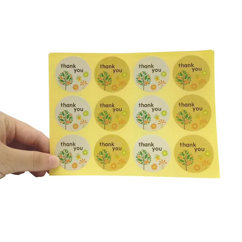 120pcs/lot lovely Stickers Cartoon Tree 'thank you' Round Paper Sealing Label Sticker DIY Handmade Gift Envelopes Sticker