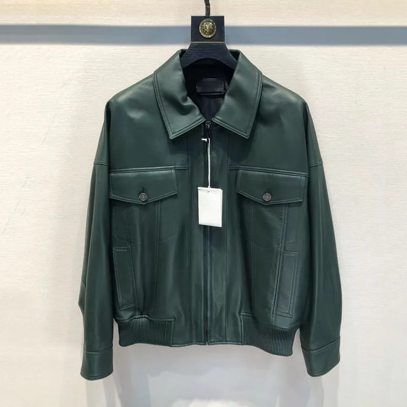 Men Coat Spring And Autumn 2024 New Fashion Short Length Genuine Leather Jacket Green Color Real Sheepskin Clothes