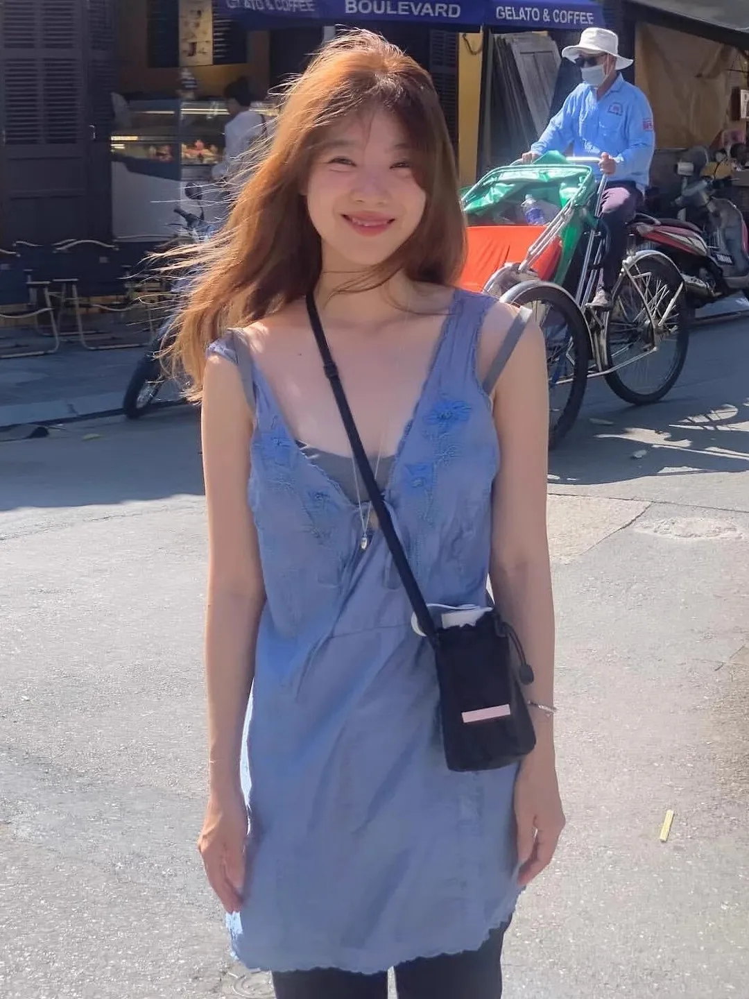 Vestido ter de Verano 2025, Nuevo, Azul, Hoado, Bordado con Cuentas, Cuello en V, Estilo Dulce, Falda Corta de Aodón T...