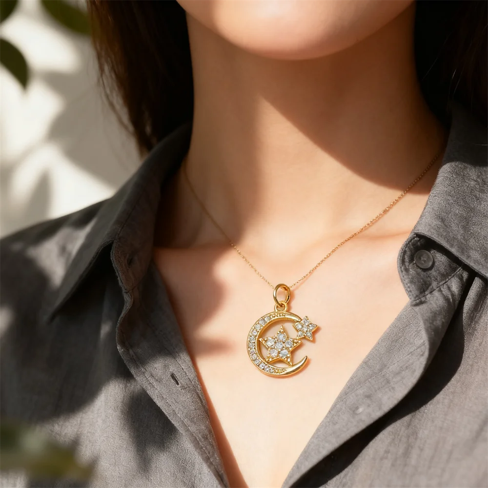 

3Pcs Pendants Brass Zirconia Celestial Moon Star Charms for DIY Jewelry Necklace Bracelet Sparkling Accessories for Daily Wear