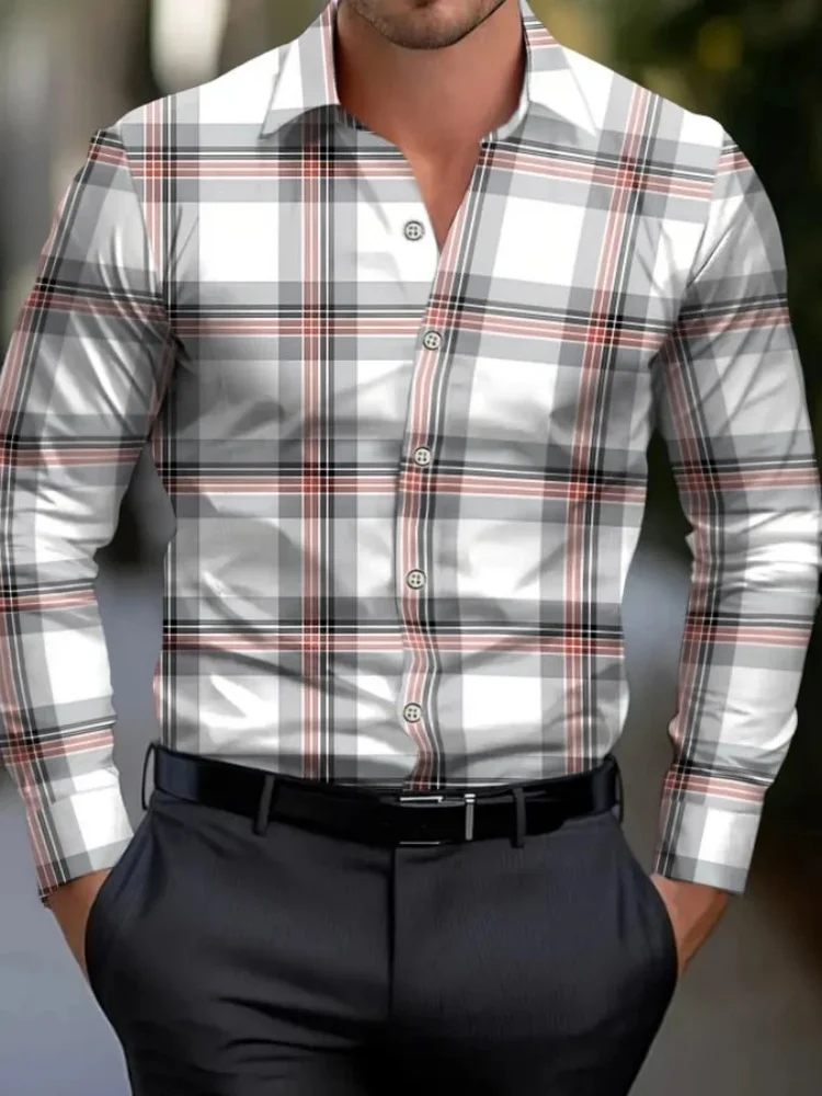 2025 ใหม่เสื้อเชิ้ตลําลองผู้ชายสีแดง,สีขาวและสีดําออกแบบใหม่สบายๆฤดูใบไม้ร่วงและฤดูหนาวนุ่มและสบายแฟชั่นS-6XL