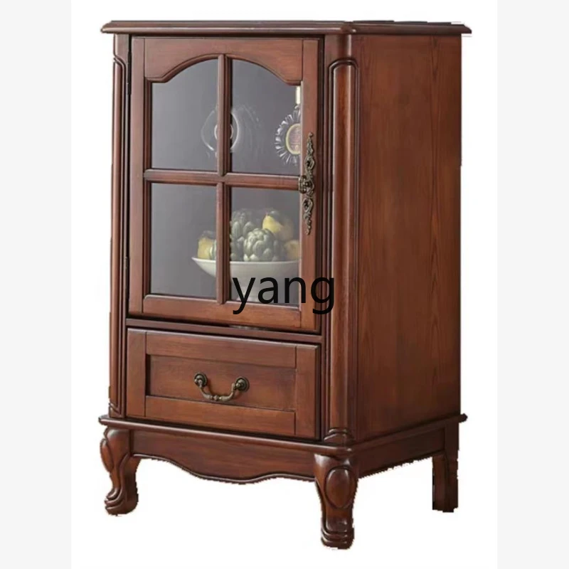 

XYY rustic full solid wood wine cabinet retro living room home double door glass villa storage