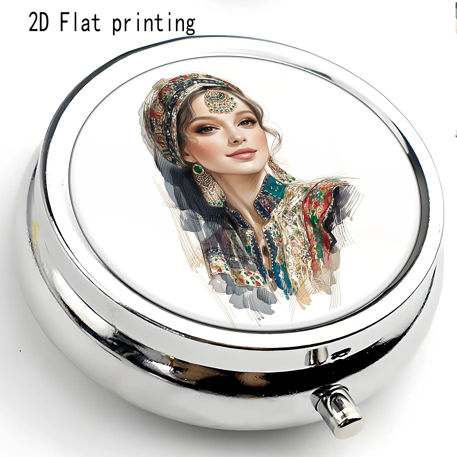 1 colorful women's side-opening 3-compartment portable case, with flat single-sided print. Medicine storage box, suitable for use in purses or wallets, multi-functional storage box for storing small accessories and medication, essential travel organizer