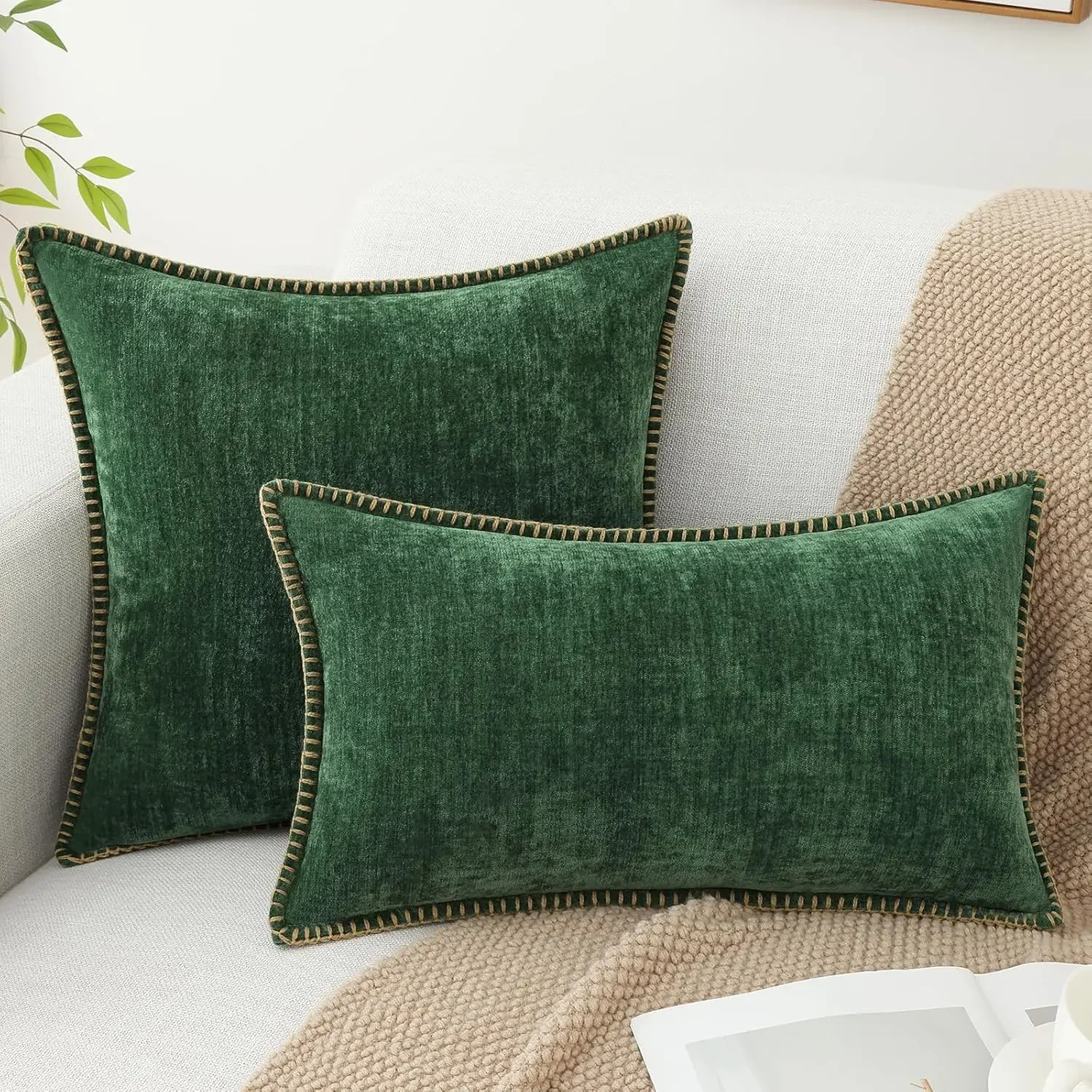 Weiche Kissenbezüge aus Weihnachts-Chenille, Bauernhaus-Samt-Kissenbezüge, quadratische Kissenbezüge mit genähtem Rand für Couch