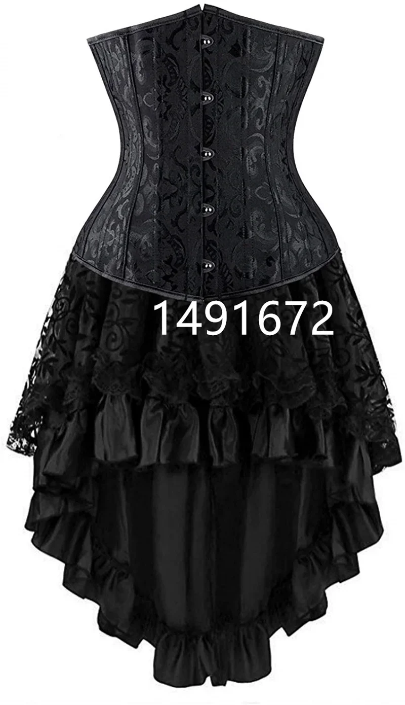 

Sapubonva Corset Dress BustierTop and Skirt Set Tutu Corselet Victorian Women Sexy Plus Size Costume Overbust Burlesque Black
