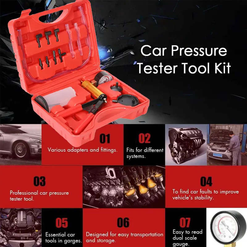 Vacuum Pump Car PressureTester Kit Manual Brake Bleeder Pistol Pump Car Brake Bleeding Pumping Vacuum Pressure Gauge
