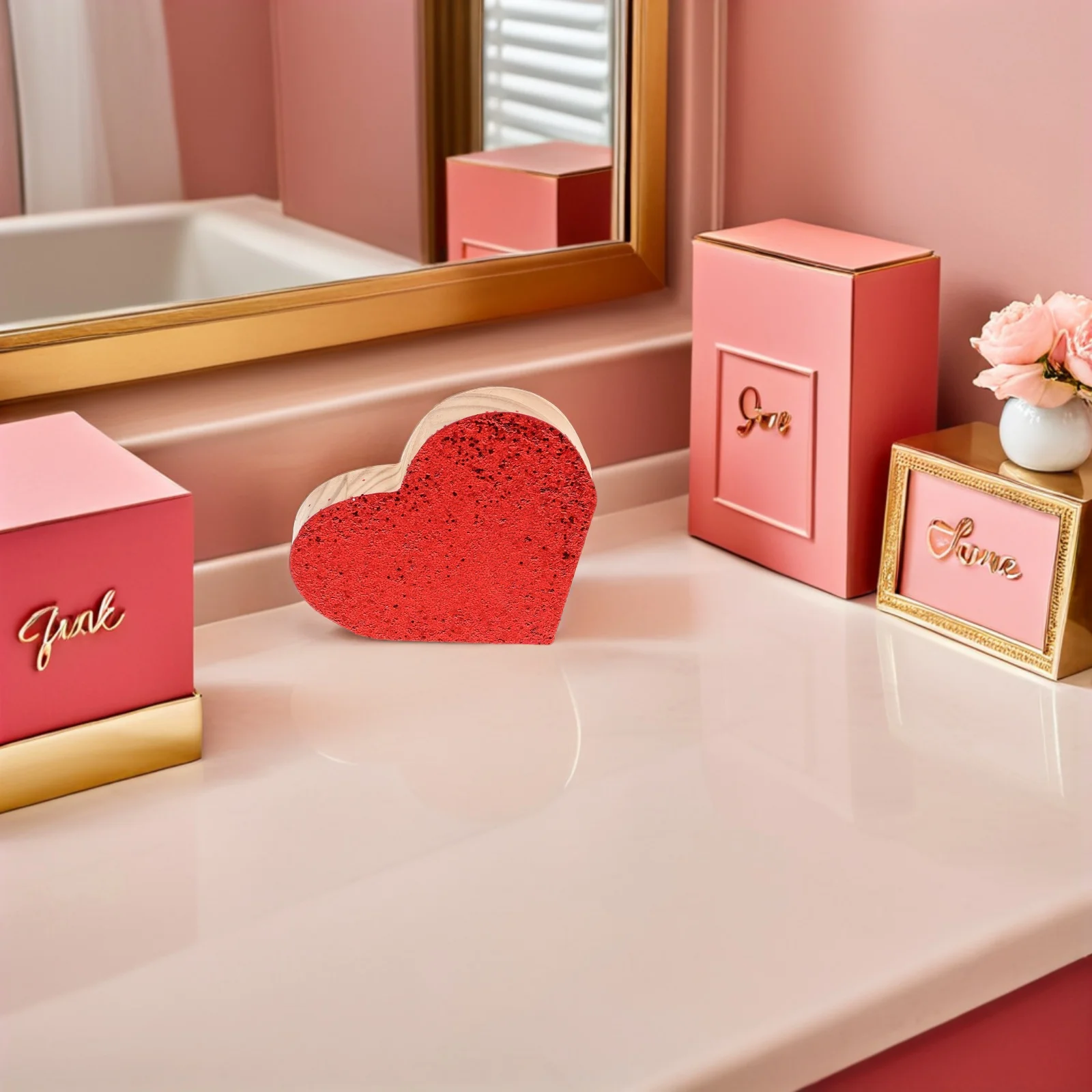 

5pcs Wood Heart Slices For Diy Crafts Valentine'S Day Decor Glitter Wooden Heart Ornaments Party Home Decoration Craft Pieces