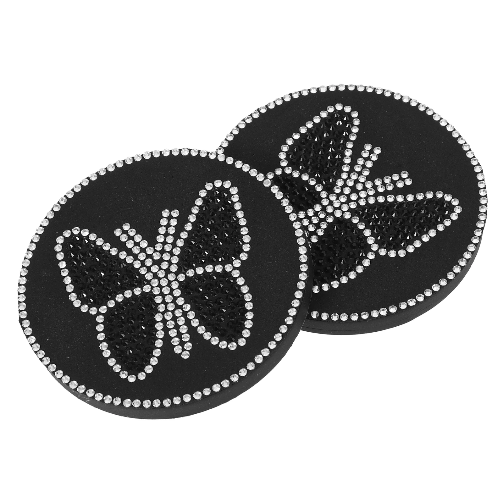 

2Pcs Coasters Black NonSlip Bling Rhinestone Butterfly PVC Removable Vehicle Accessories Car Cup Coasters Car Interior