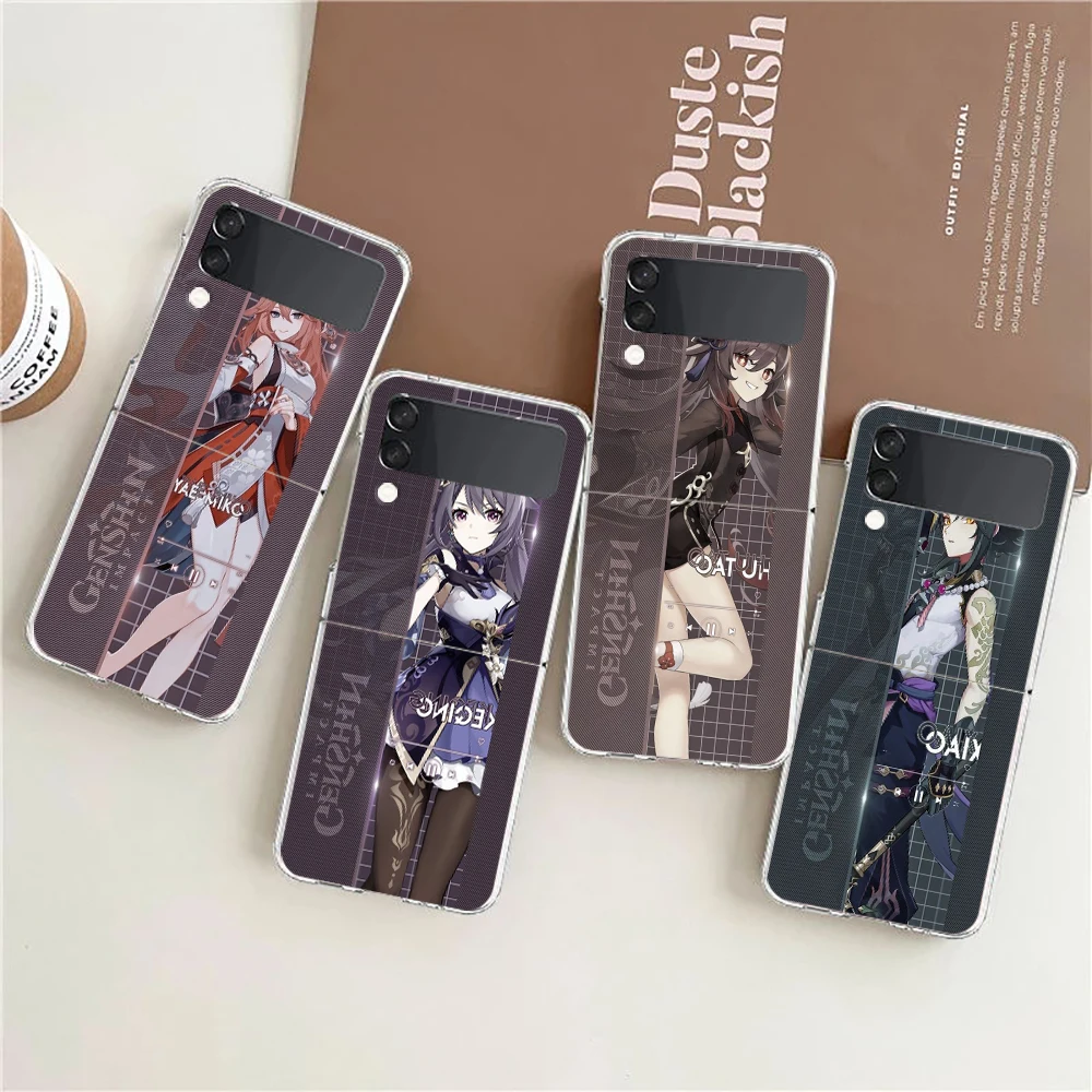 Game Genshin Impact For Samsung Galaxy Z flip 4 Bag Transparent Phone Cover For Galaxy Z Flip 3 Case Shockproof Hard PC Shell