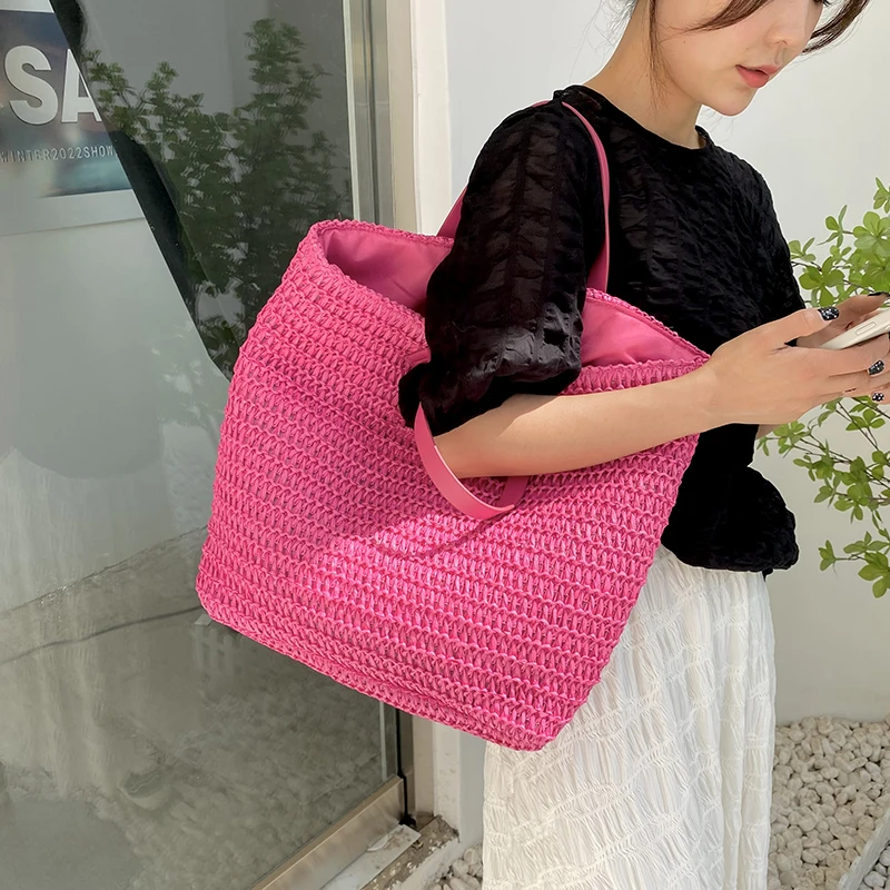 Summer Women Weave Straw Big Tote Bag 2023 New In Travel Beach Bags Handmade Shopper Shopping Shoulder Bag with Short Handle