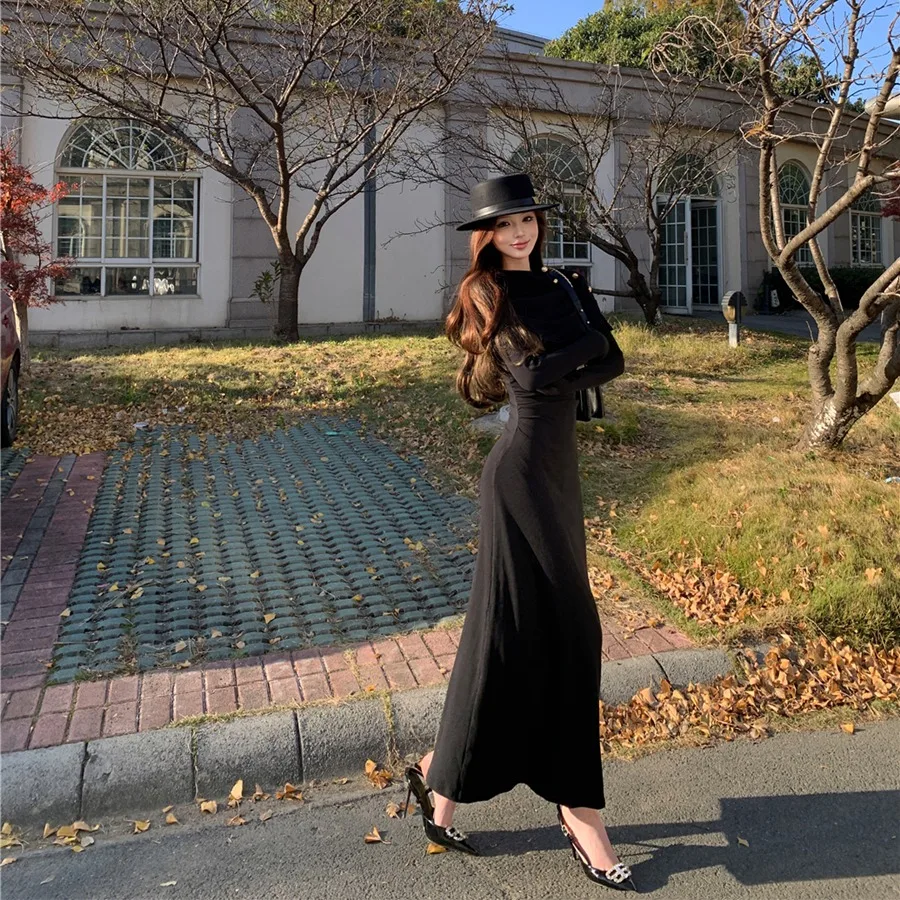 Ele Sexy Gebreide Lange Dr vrouwen Hoge Taille Slim Fit Herfst Winter Nieuwe Sle Retro Ci Pendelen H-ape Bodycon Dr