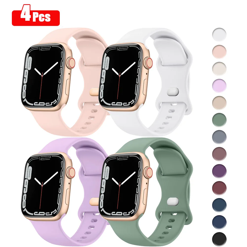 4pcs Silicone Watch Bands for Apple Watch Series Ultra SE 8 7 6 5 4 3 40mm 38mm 44mm 42mm 45mm 41mm 49mm Sport Strap Replacement