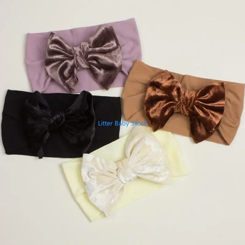 

N80C Baby Bowknot Headband Wide Band Bow Hair Bands Soft Elastic Knotted Headwear