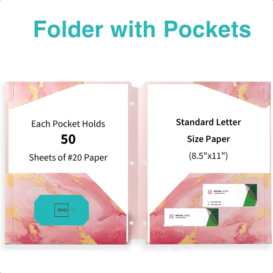 Confezione da 6 cartelle in plastica resistente con tasche Cartelle portadocumenti impermeabili a 2 tasche con slot per schede 6 colos decorativi in marmo 3 fori P