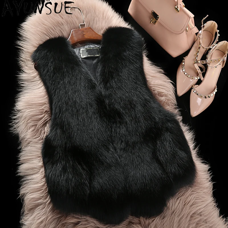 

AYUNSUE Fur Vest for Woman 2025 New Arrival Black Clothes Woman Coat Winter Autumn Korean Fashion Clothing for Woman Veste Hiver